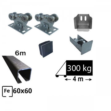 Kit SAP-60x60-Fe Sistem autoportant cu sina de fier pentru deschidere de 4 metri 