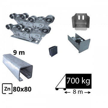 Kit SAP-80x80-Zn Sistem autoportant cu sina zincata pentru deschidere de 5,5 metri