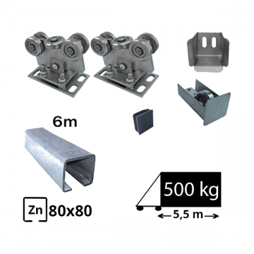 Kit SAP-80x80B-Zn Sistem autoportant cu sina zincata pentru deschidere de 5,5 metri