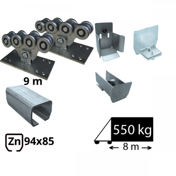 Kit SAP-80x80-Zn Sistem autoportant cu sina zincata pentru deschidere de 5,5 metri